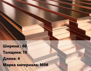 Полоса шина медная 60х10 L=4 Марка: М0б